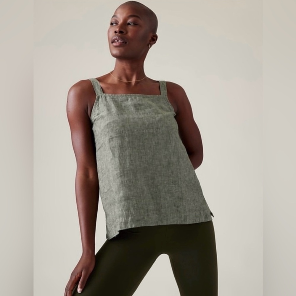 NWOT Athleta Voyager Linen Tank with Adjustable Straps in Aspen Olive Size SP